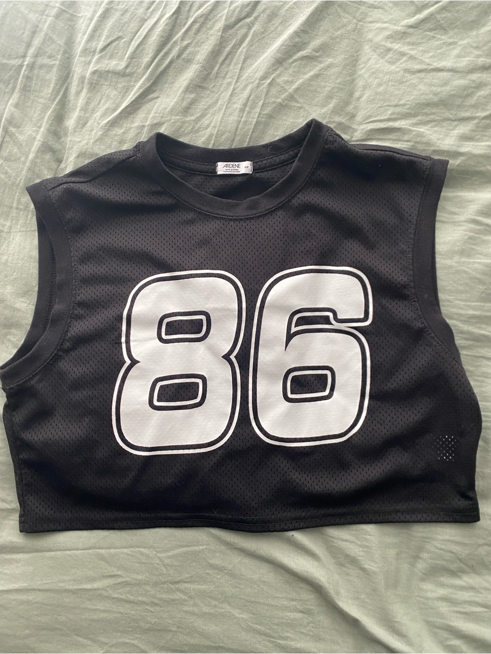 Ardene Black Cropped Muscle Tank with White '86' Graphic